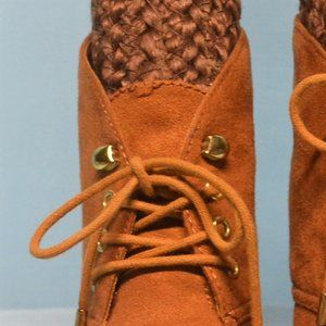 Merona Brown Lace Up Booties Wedge 6